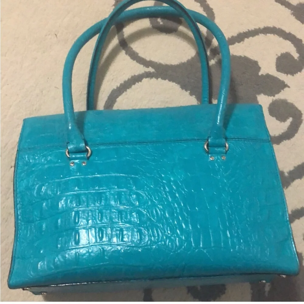 Kate Spade Orchard Valley Sinclair Turquoise Satchel Crocodile Embossed Leather